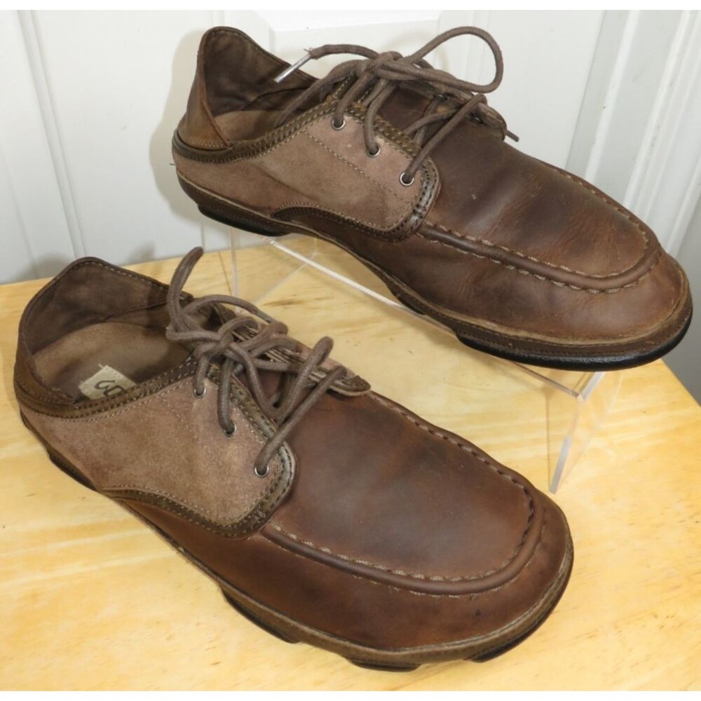 OLUKAI Kupa'a Brown Leather Lace Up/Slip On Back Heel Loafer Shoes Men's Size 10